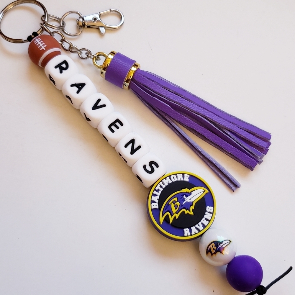 Handmade Ravens Beaded Silicone Focal Bead Keychain